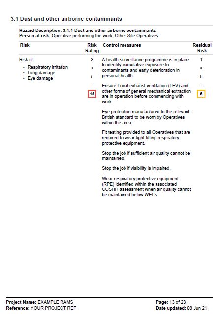 Risk Assessment example page